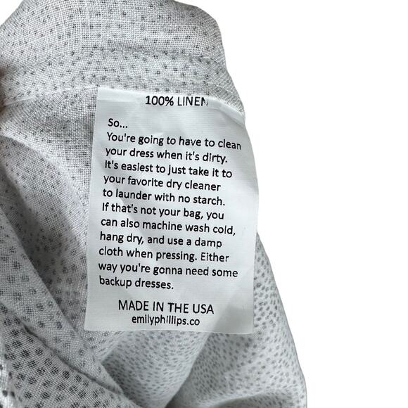 EMILY PHILLIPS White Gray Dotted Pattern Button Down Linen Blouse Women's Size 3 - Picture 5 of 5